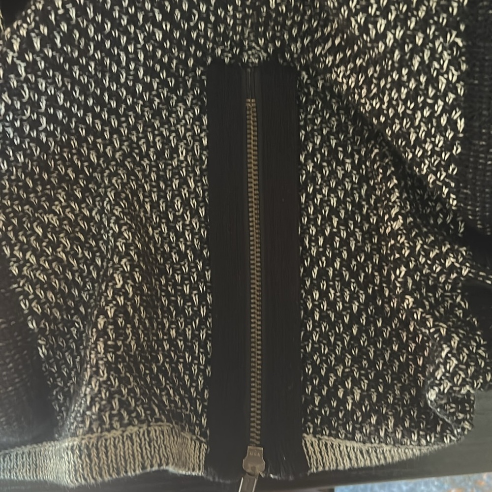 Anthropologie Sparrow Gray Zip Front Hooded Sweater Knit Back Zip Size Medium - Picture 10 of 12